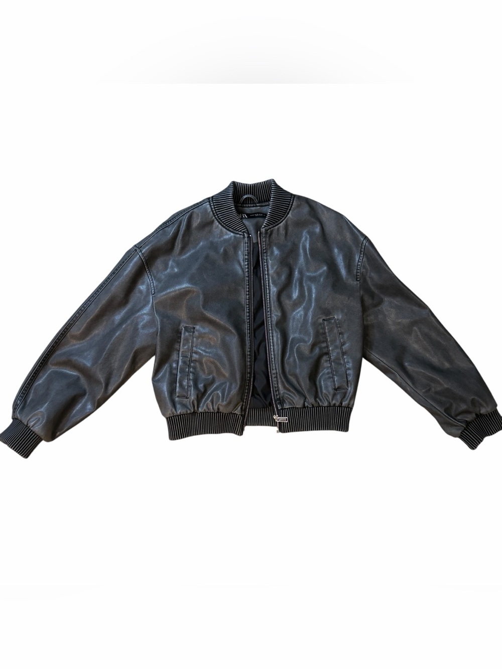 Zara grey faux leather bomber jacket XS